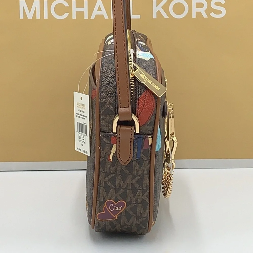MICHAEL KORS JET SET GIRLS LARGE EAST WEST ZIP PACKED CHAIN XBODY BROWN MULTI - Picture 5 of 16